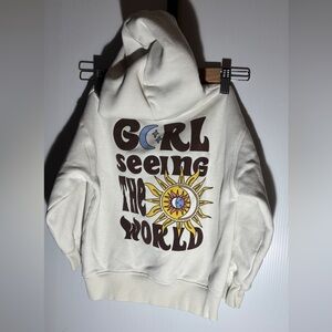 Zara Girls Graphic Hoodie Girl Seeing the World Cream Sweatshirt